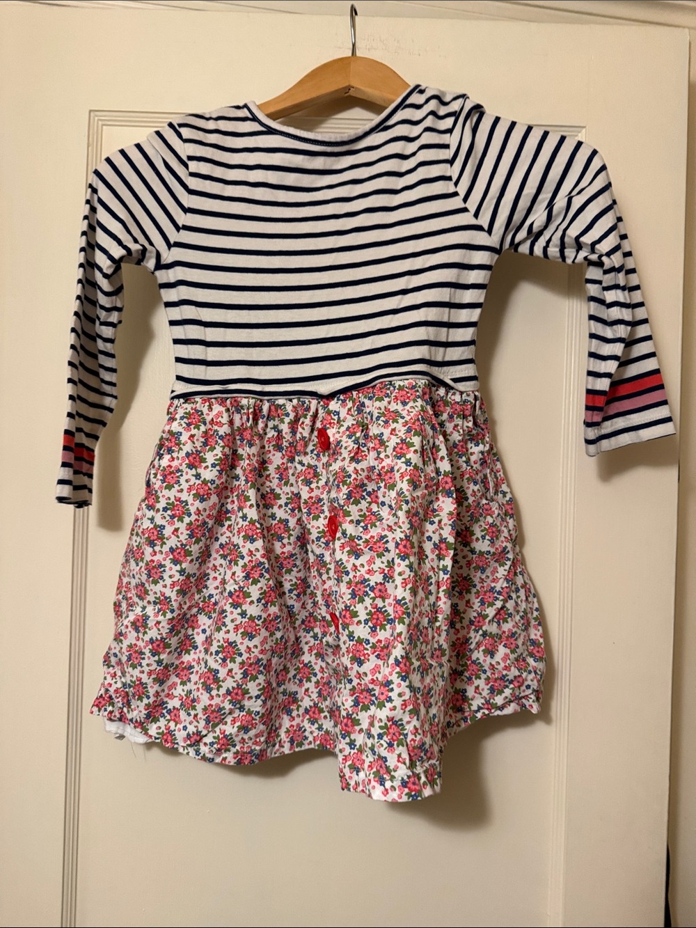 Mini Boden Navy Stripe Top with Pink Floral Skirt Dress size 6/7 with pockets